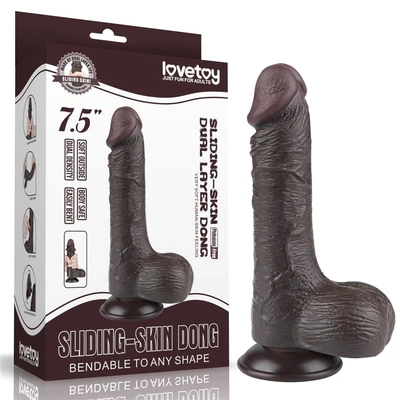Realistični crni dildo sa izraženim venama i pomerivom kožicom 19cm LVTOY00742