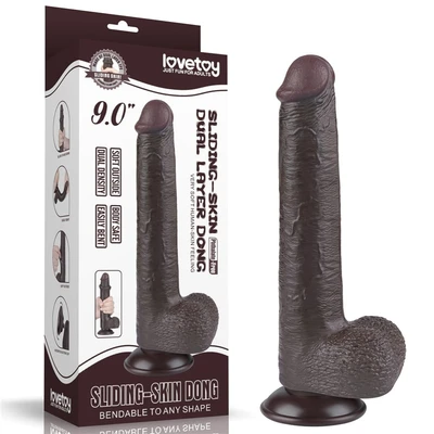 Realistični crni dildo sa pomerivom kožicom 23cm LVTOY00748