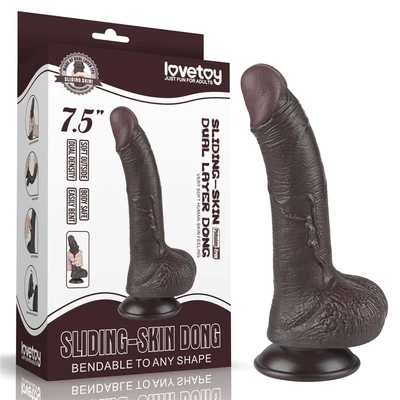 Realistični zakrivljeni crni dildo sa pomerivom kožicom 19cm LVTOY00740